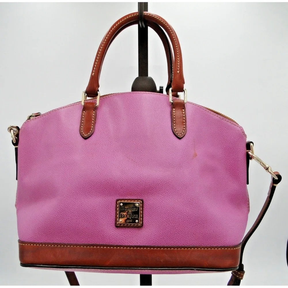 Dooney & Bourke Pink/Orchid Pebble Graine Leather‎ Dome Satchel Handbag w/ Strap